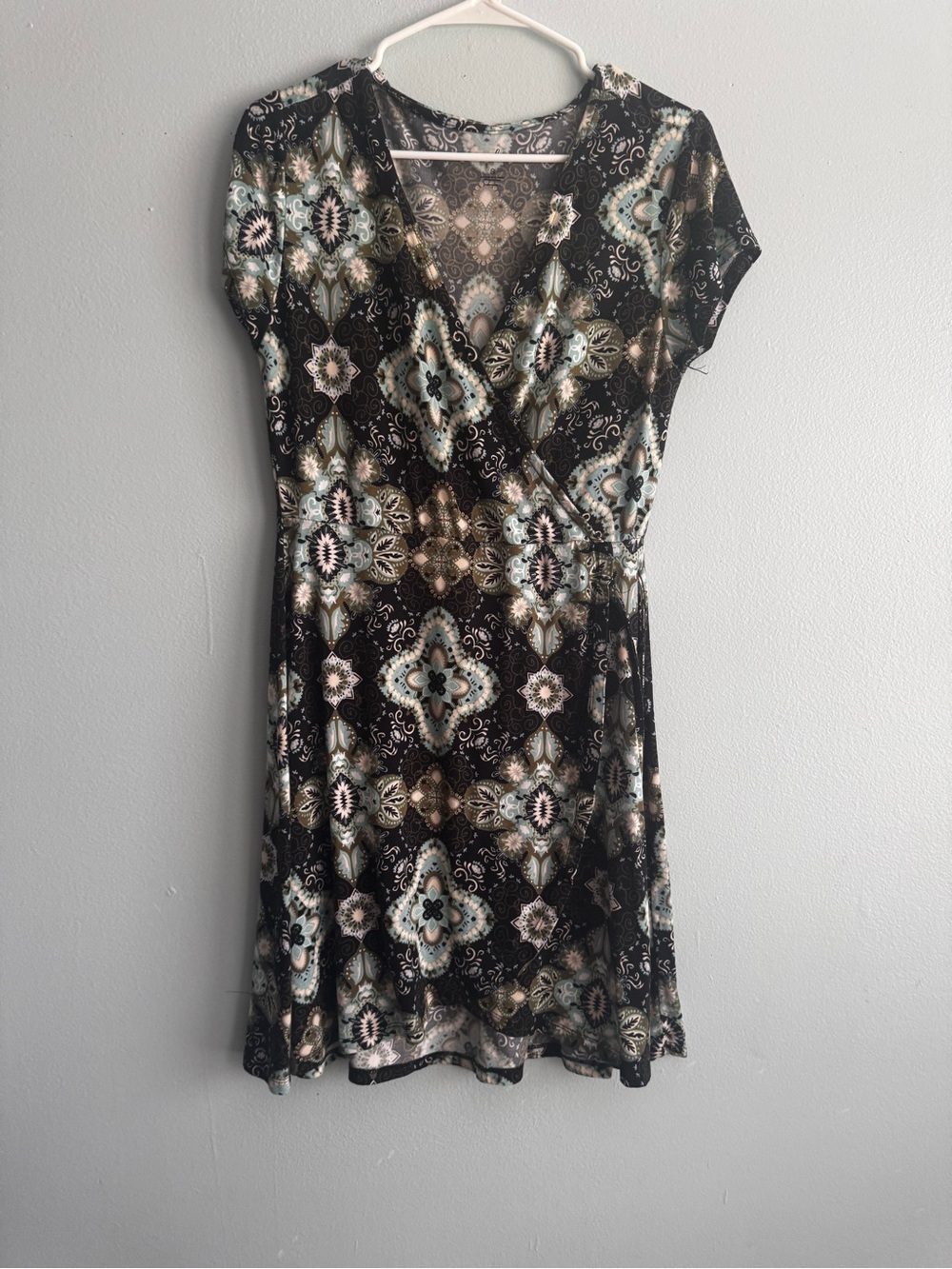 just be Black Multi-Print Wrap Dress